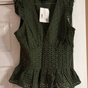 INC International Concepts Dark Green Eyelet Blouse